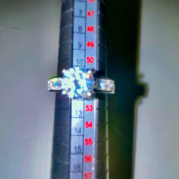 Faux DIAMOND Solitaire with Baguette Accents Set in Platinum Plated CZ Size 6 - Picture 1 of 6